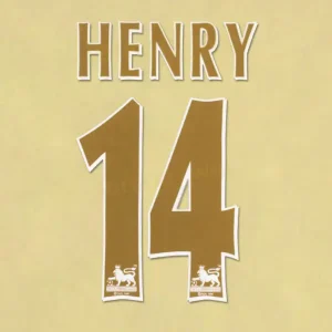 Henry #14 2005-2006 Arsenal Player Size PREMIER LEAGUE Gold Nameset Printing